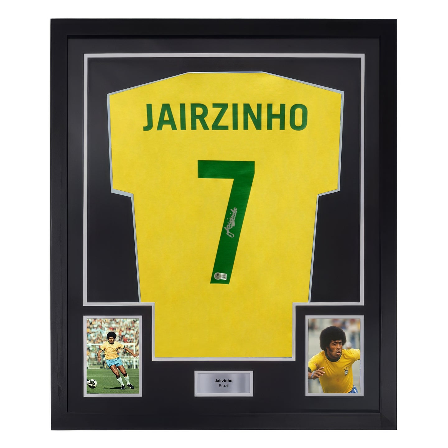 Framed Jairzinho Signed Vintage Brazil FC Home Soccer Jersey #7 with Beckett COA