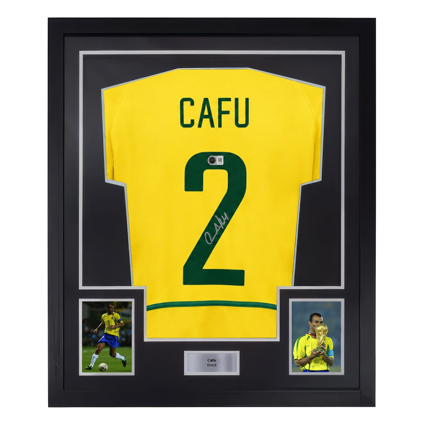 Framed Cafu Signed Brazil Soccer Jersey #2 with Beckett COA