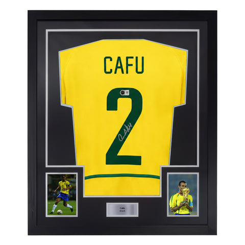 Framed Cafu Signed Brazil Soccer Jersey #2 with Beckett COA