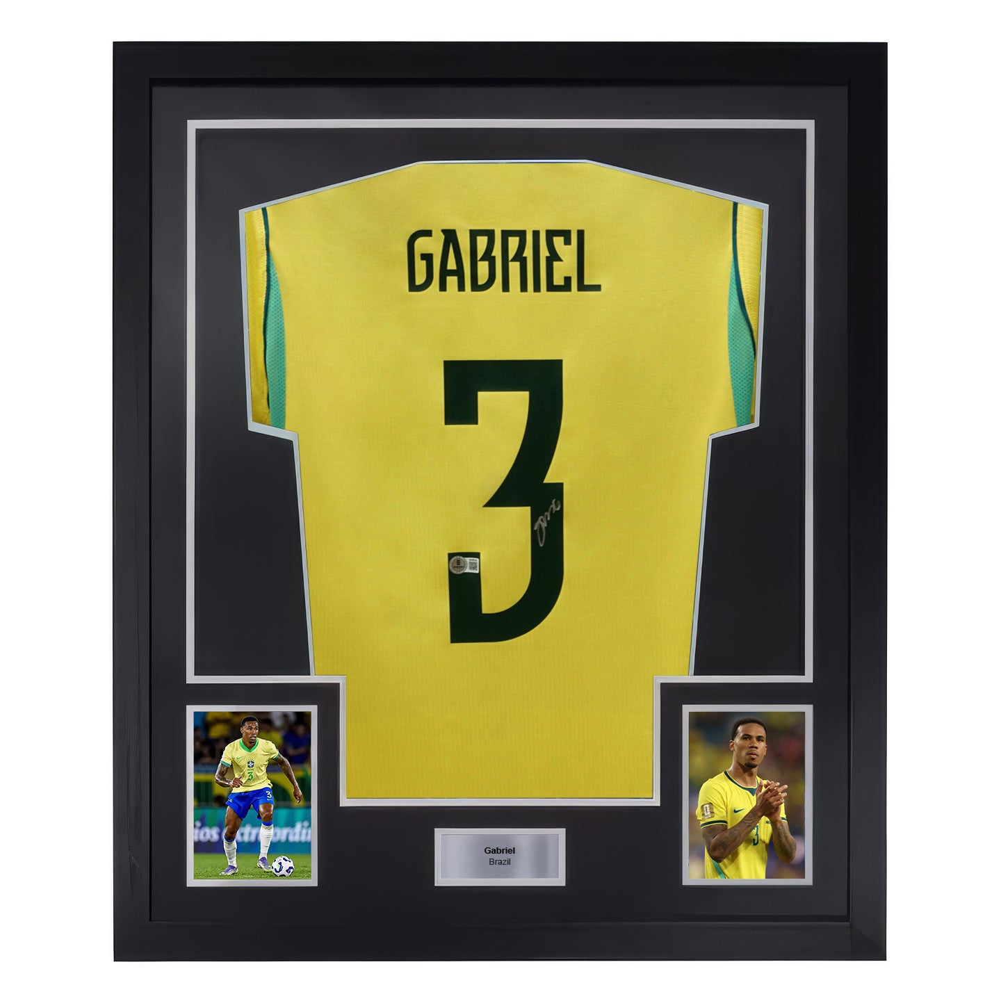 Framed Gabriel Signed Brazil FC Soccer Jersey #3 with Beckett COA