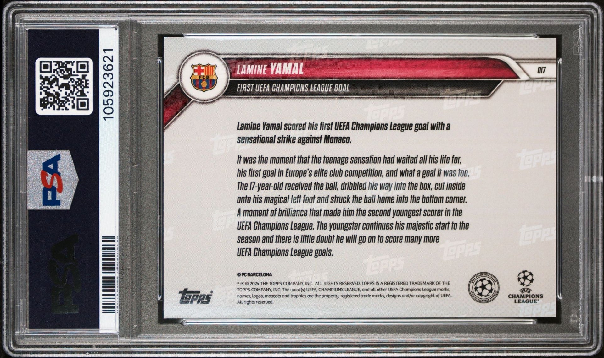 Lamine Yamal Signed 2024 Topps Now First UCL Goal Inscribed "19" – PSA 7 Auto 10