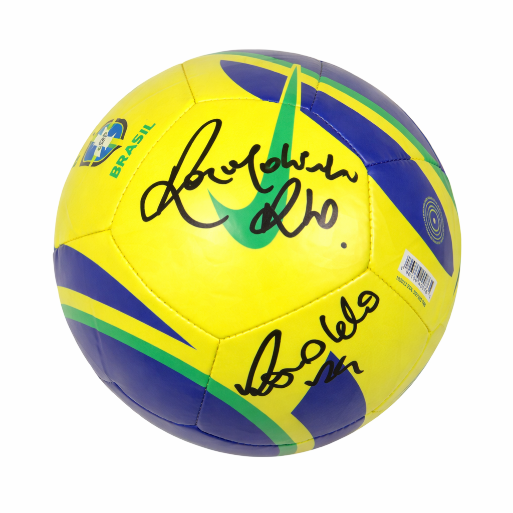 Dominic Rinaldo Ball Ronaldinho & Ronaldo Nazario Signed Brazil Mini Soccer Ball with Becke