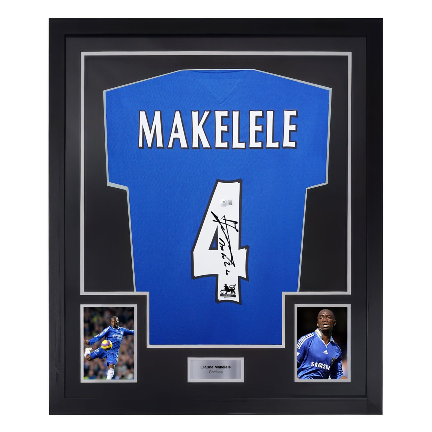Framed Claude Makelele Signed Chelsea FC Home Soccer Jersey #4 with Beckett COA