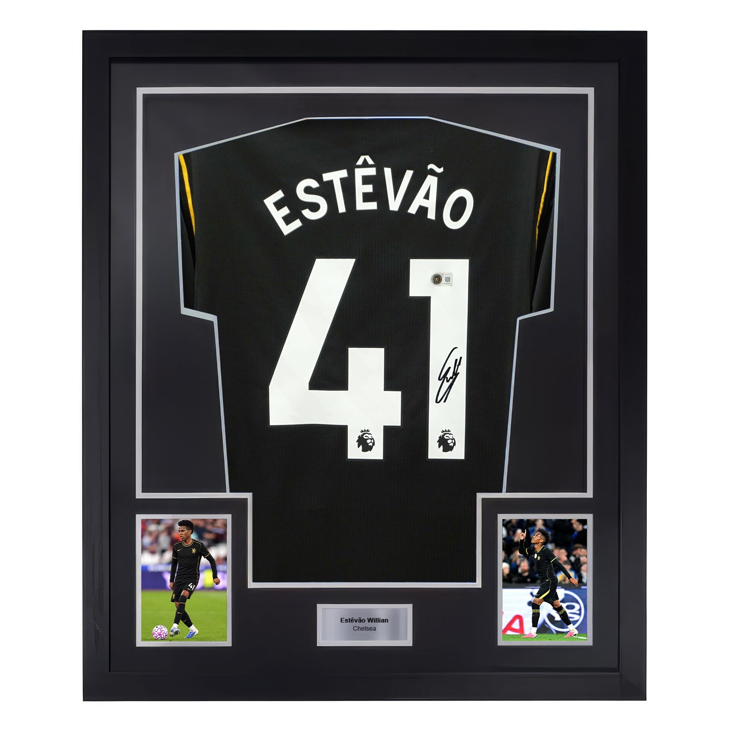 Framed Estevao Willian Signed Chelsea Away Soccer Jersey #41 with Beckett COA