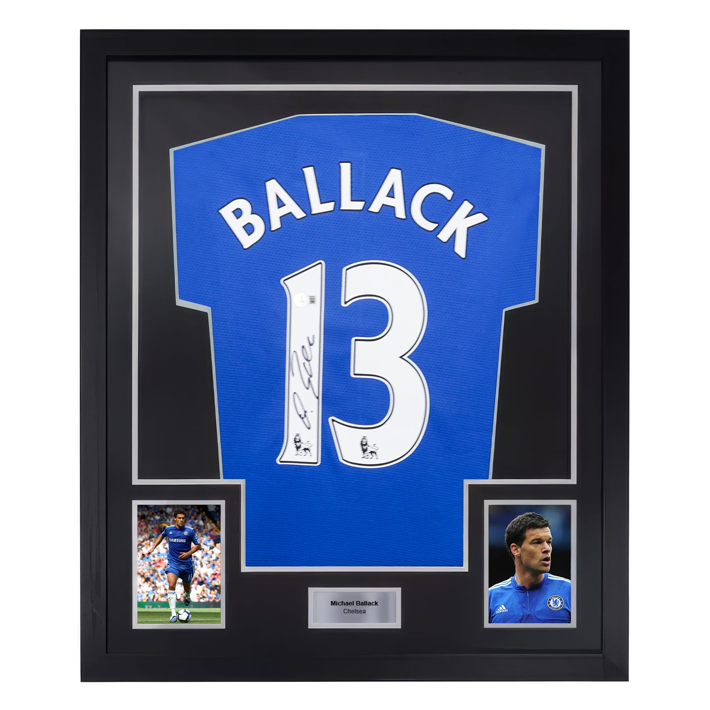 Framed Michael Ballack Signed Chelsea FC Soccer Jersey #13 with Beckett Witness