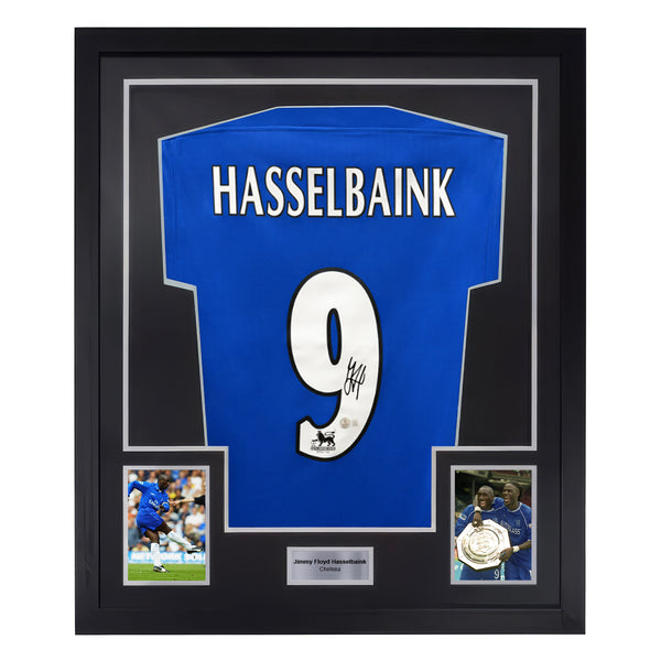 Framed Jimmy Floyd Hasselbaink Signed Chelsea Soccer Jersey #9 with Be