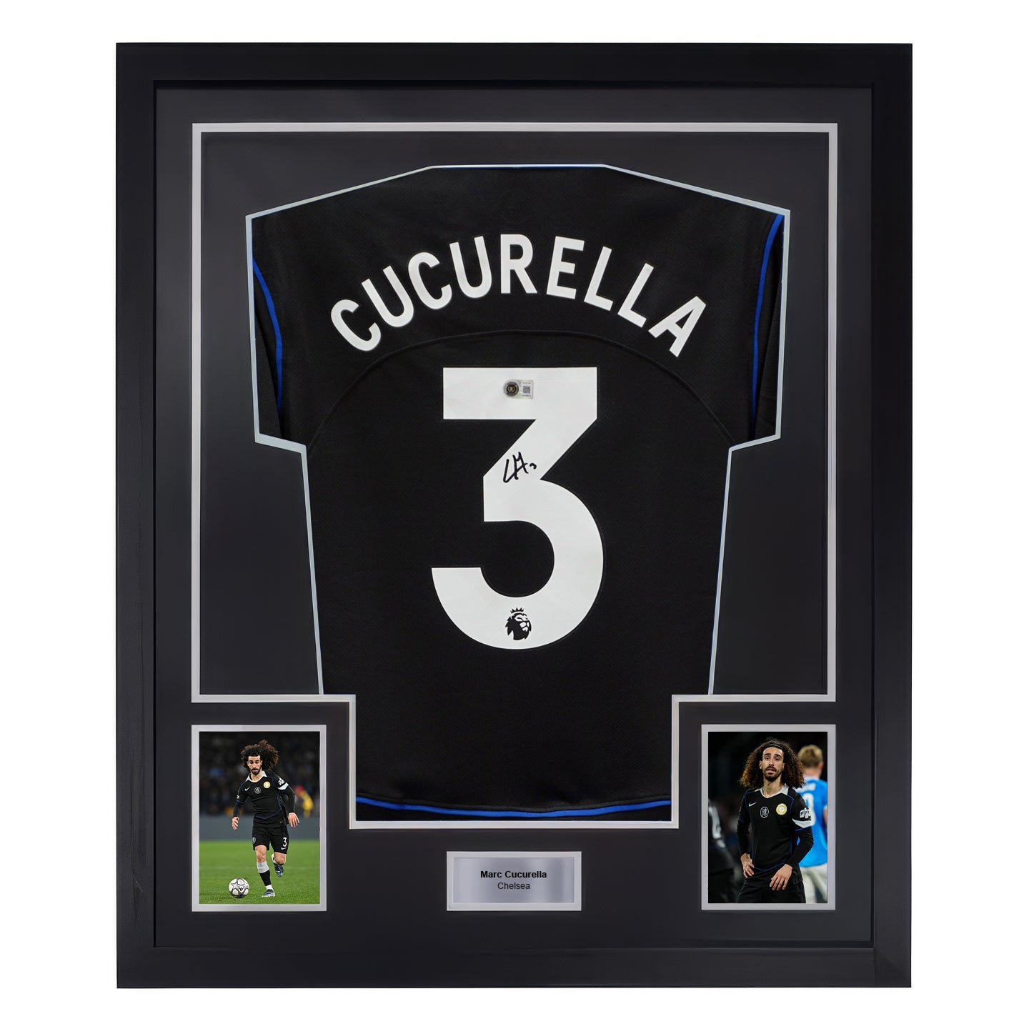 Framed Marc Cucurella Signed Chelsea FC Away Soccer Jersey #3 with Beckett COA