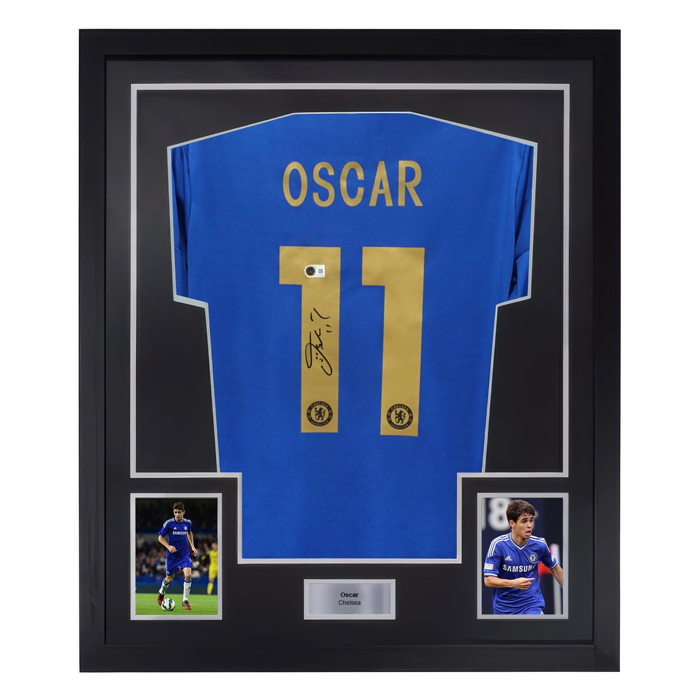 Framed Oscar Signed Chelsea Home Soccer Jersey #11 with Beckett COA
