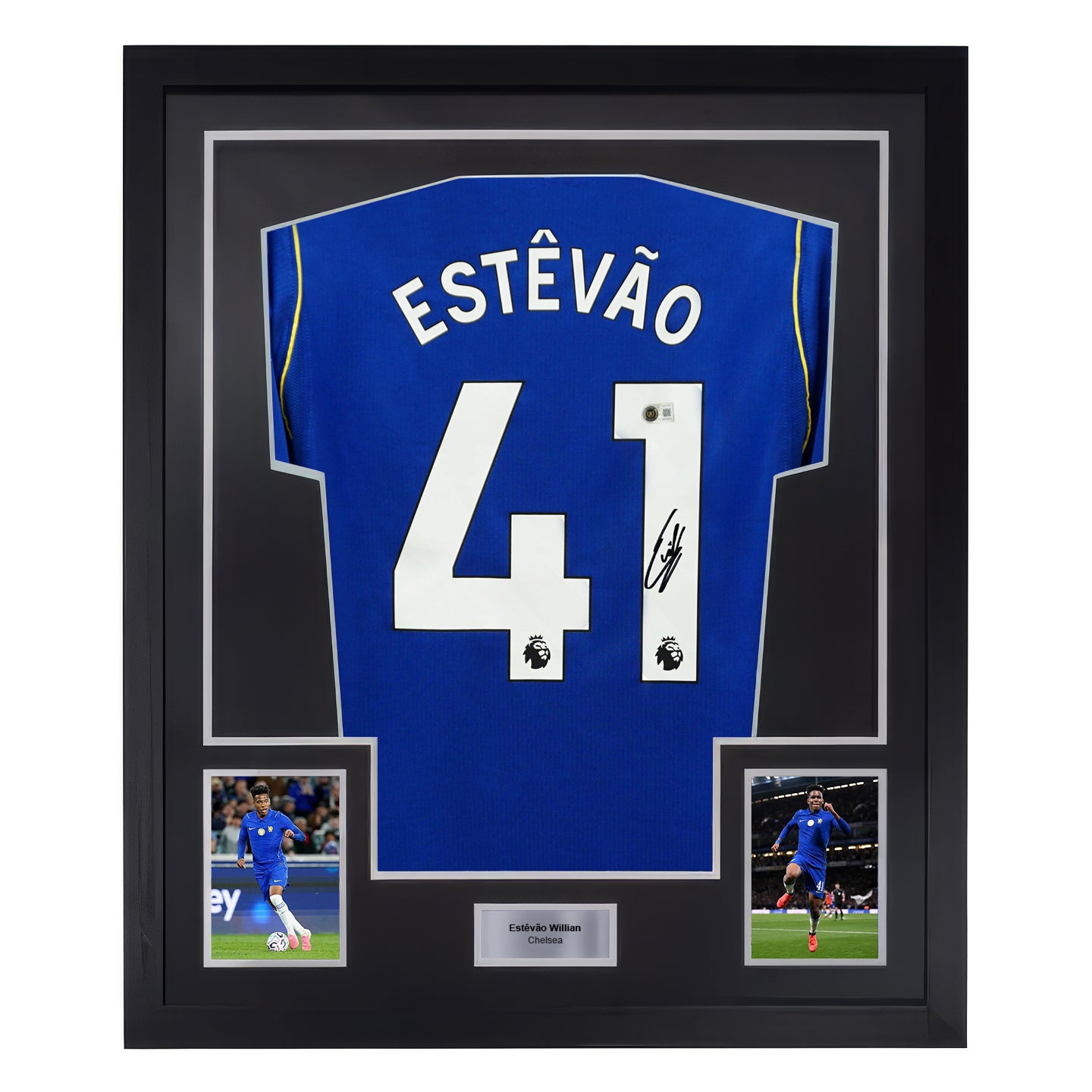 Framed Estevao Willian Signed Chelsea 2026-27 Home Soccer Jersey #41 with Beckett COA