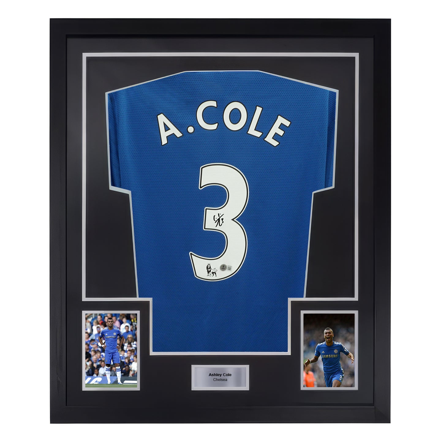 Framed Ashley Cole Signed Chelsea Home Soccer Jersey #3 with Beckett COA
