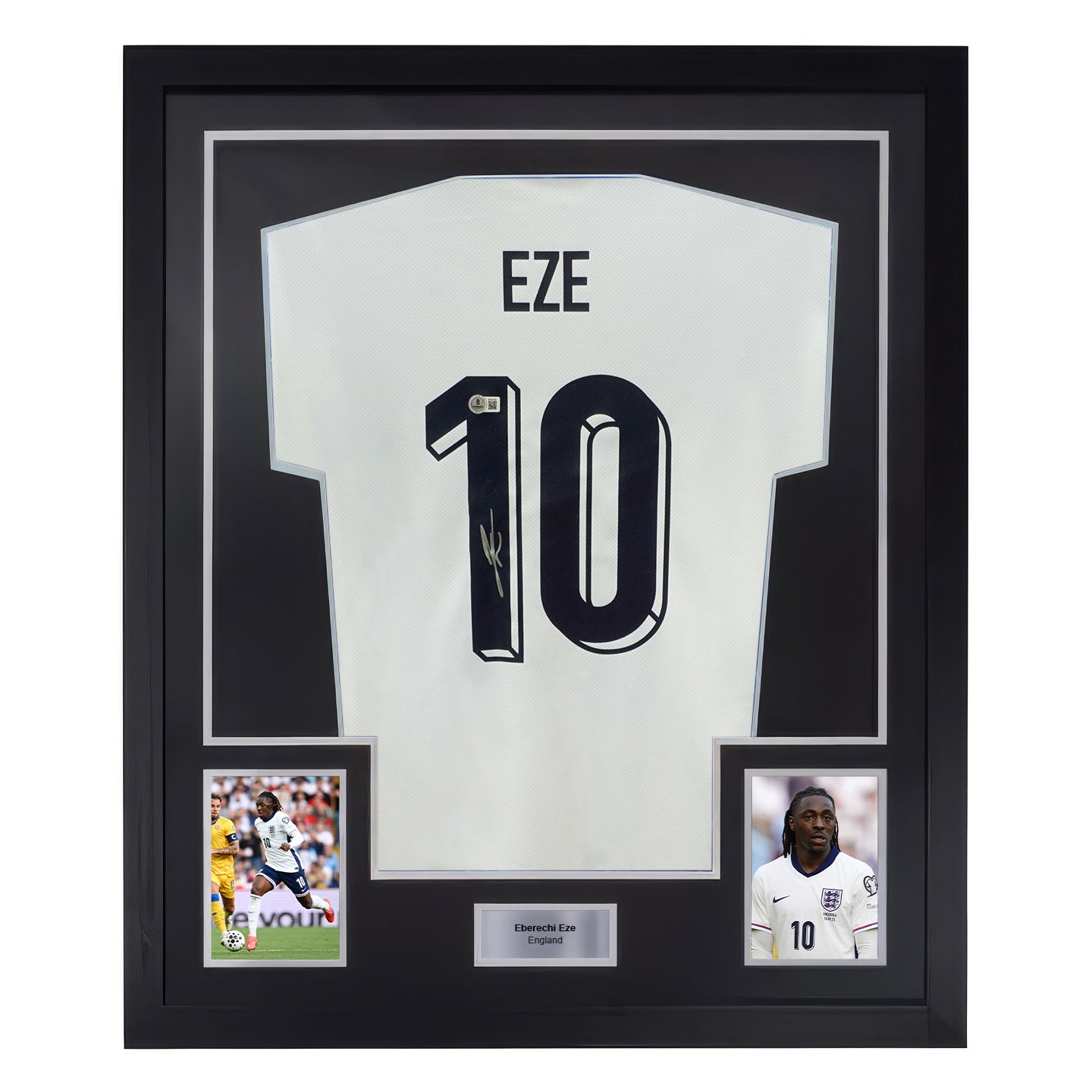 Framed Eberechi Eze Signed England FC Home Soccer Jersey #10 with Beckett COA