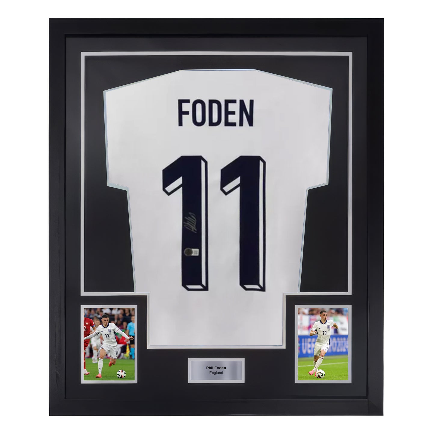 Framed Phil Foden Signed England FC Home Soccer Jersey #11 with Beckett COA