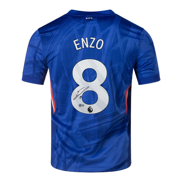 Framed Enzo Fernandez Signed Chelsea FC 2025-26 Home Soccer Jersey #8 with Beckett Witness
