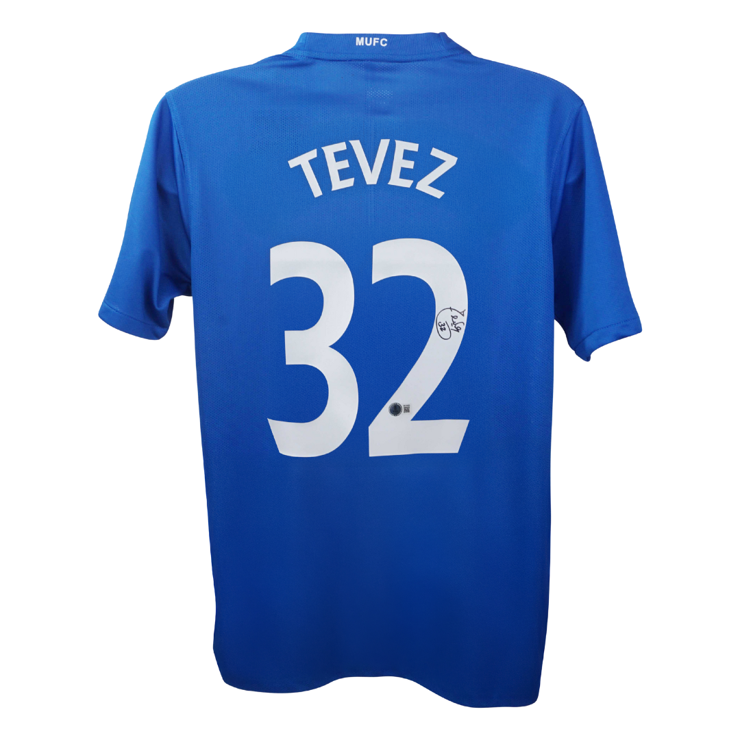 Carlos Tevez Signed Manchester Utd Away Soccer Jersey #32 with Beckett Witness