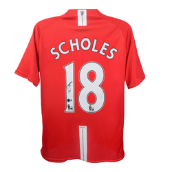 Paul Scholes Signed Manchester Utd Home Soccer Jersey #18 with Beckett Witness