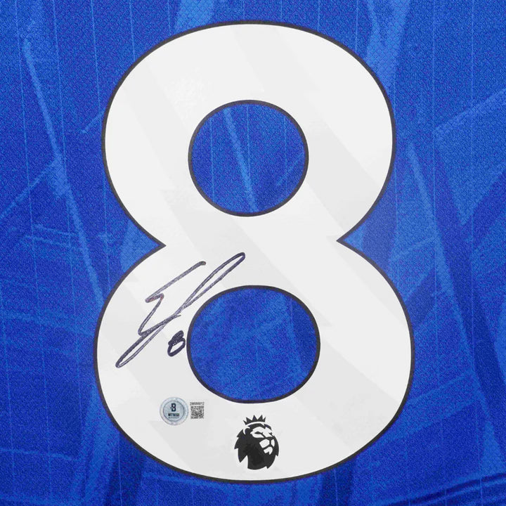 Framed Enzo Fernandez Signed Chelsea FC 2025-26 Home Soccer Jersey #8 with Beckett Witness