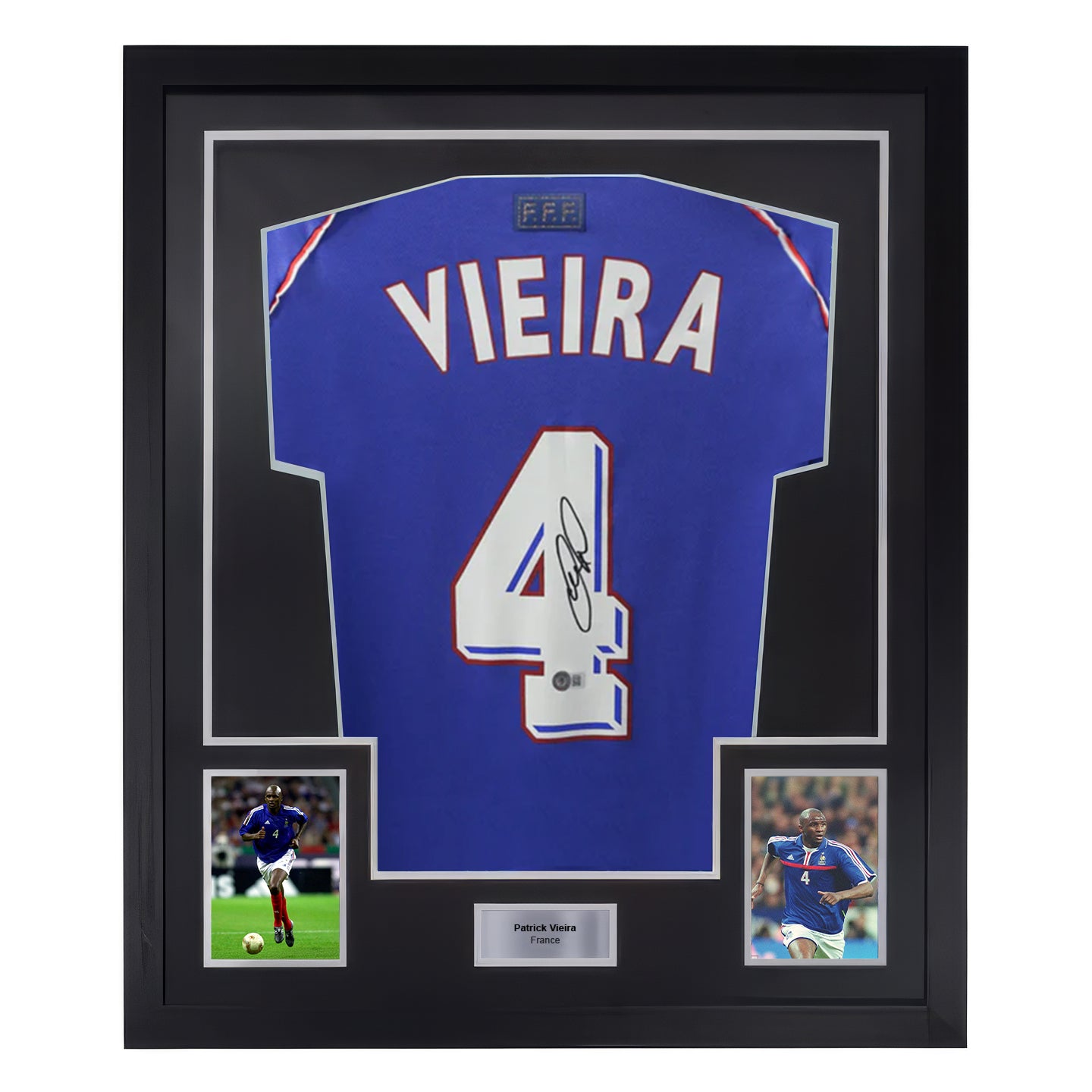 Framed Patrick Vieira Signed France 1998 World Cup Soccer Jersey #4 with Beckett COA