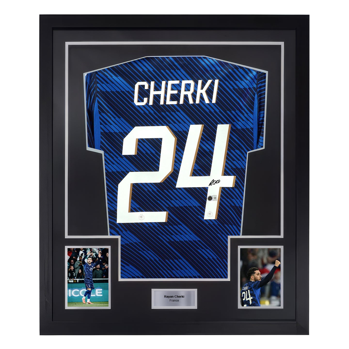 Framed Rayan Cherki Signed France Soccer Jersey #24 with Beckett COA