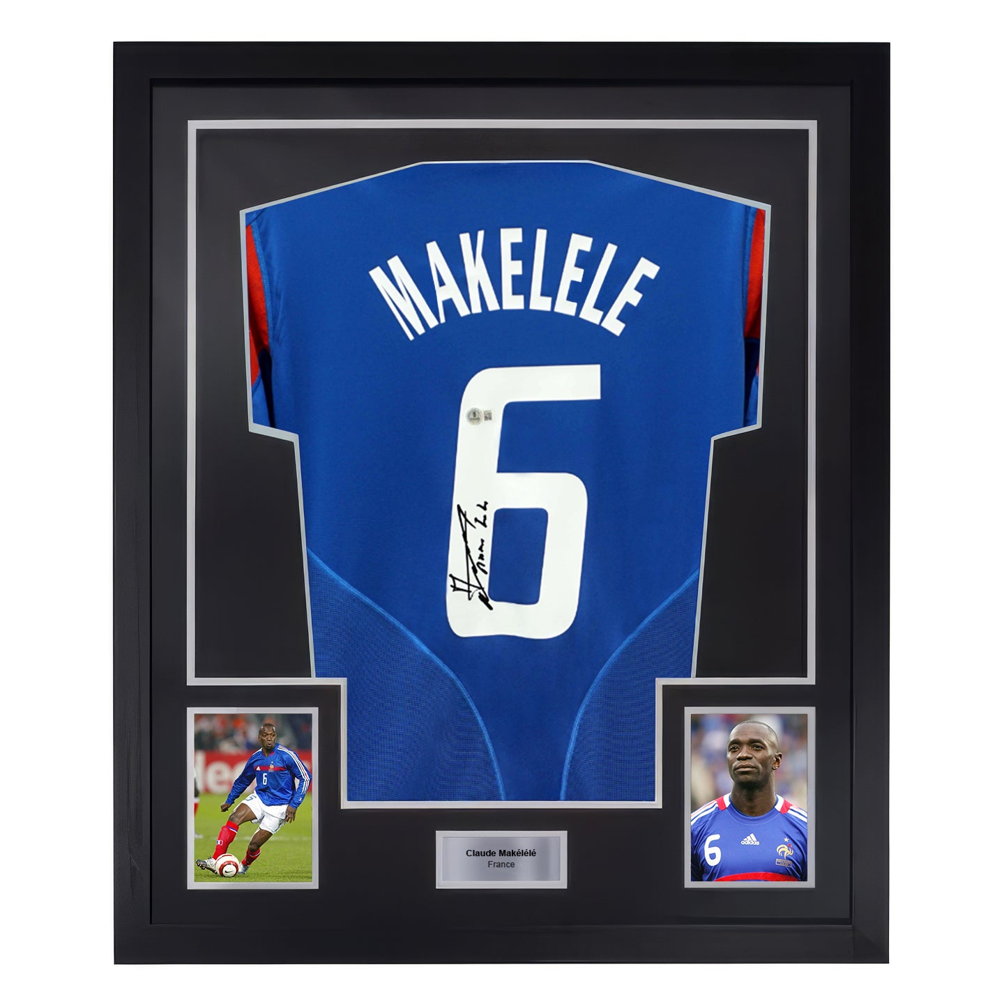 Framed Claude Makelele Signed France FC Soccer Jersey #6 with Beckett COA