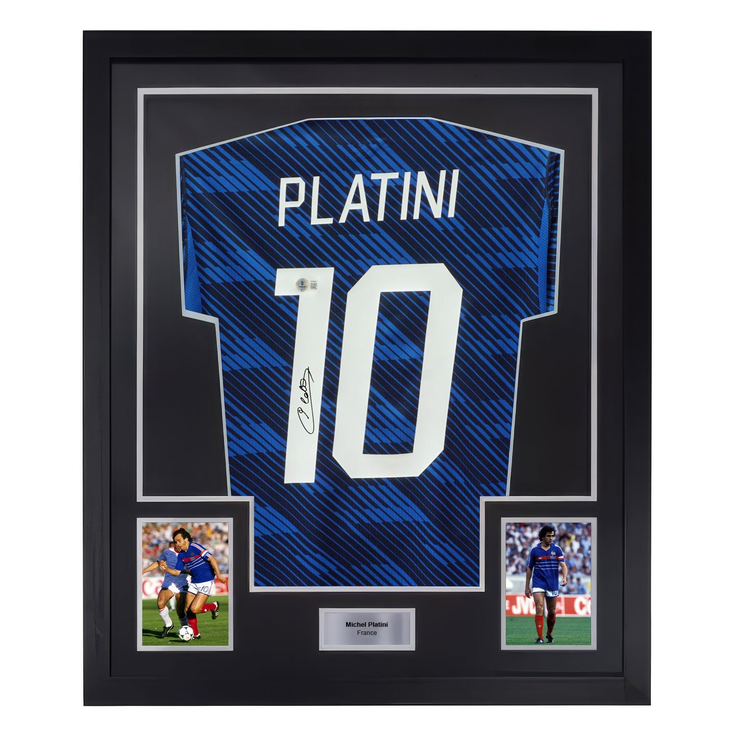 Framed Michel Platini Signed France Soccer Jersey #10 with Beckett COA