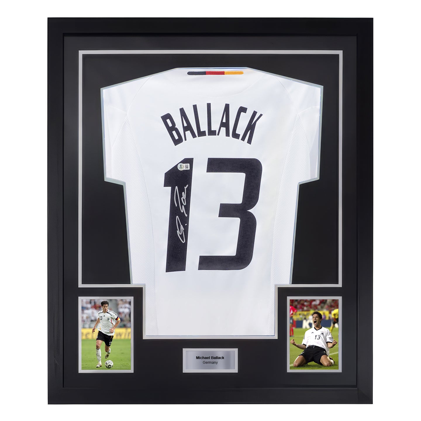 Framed Michael Ballack Signed Germany Soccer Jersey #13 with Beckett Witness