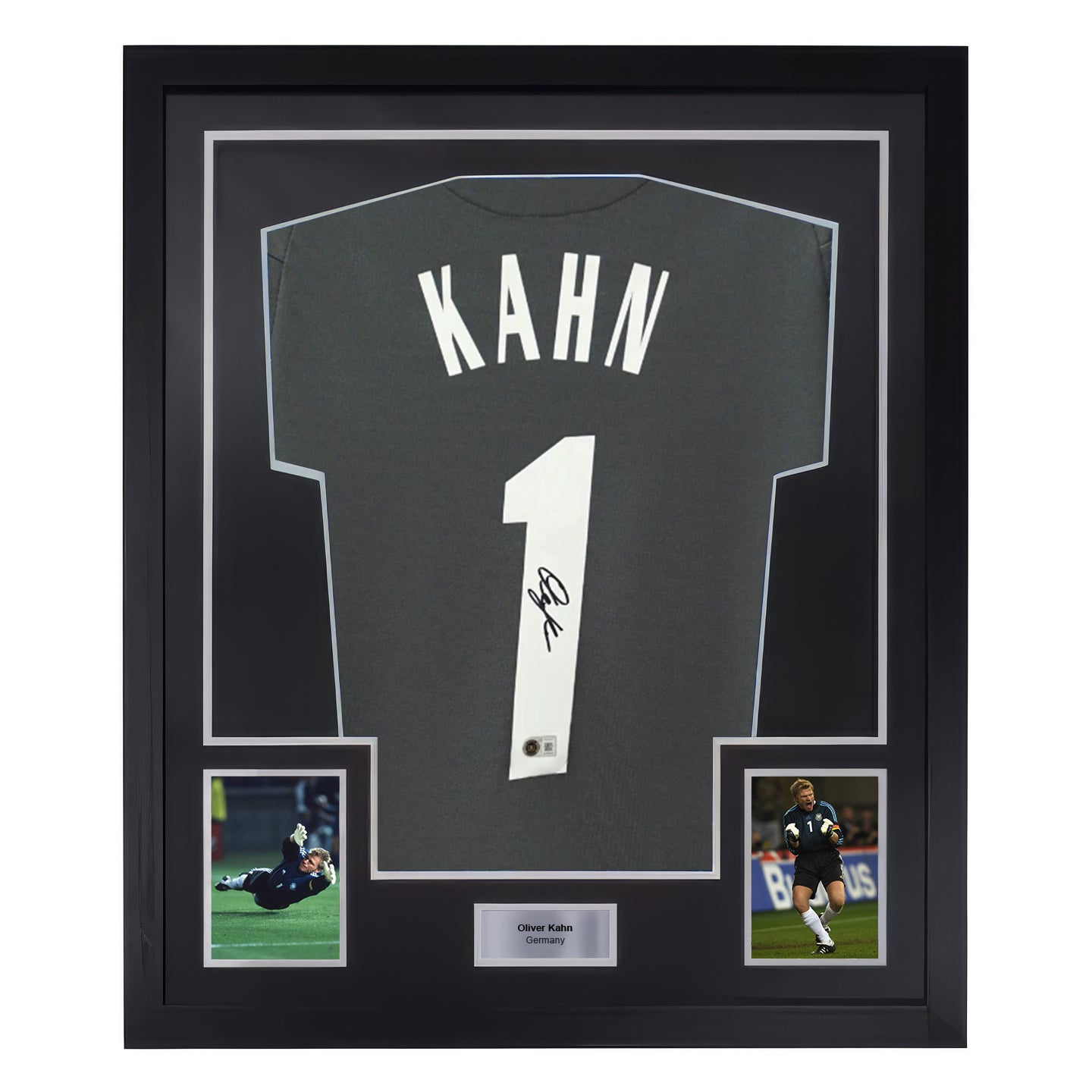 Framed Oliver Kahn Signed Germany Soccer Jersey #1 with Beckett COA