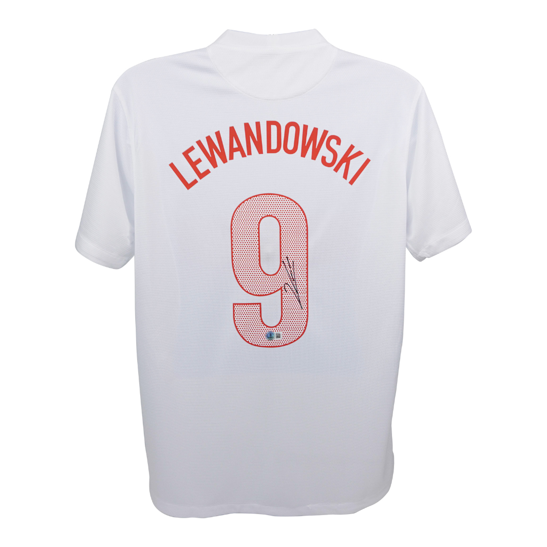 Robert Lewandowski Signed Poland Home Soccer Jersey #9 with Beckett COA