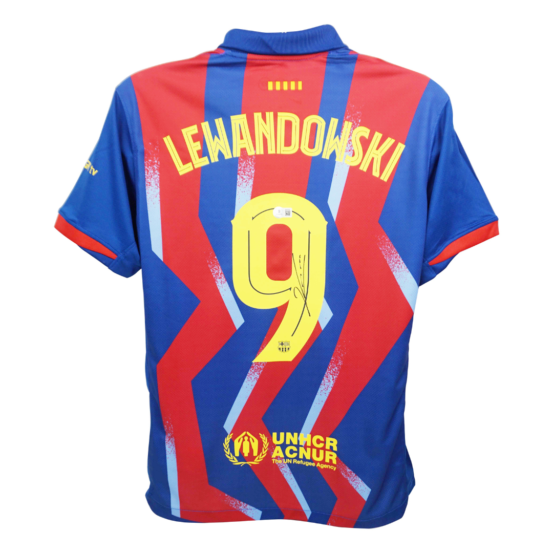 Robert Lewandowski Signed FC Barcelona Home Soccer Jersey #9 with Beckett COA