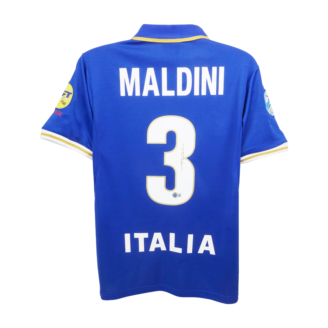 Paolo Maldini Signed Italy Home Soccer Jersey #3 with Beckett COA