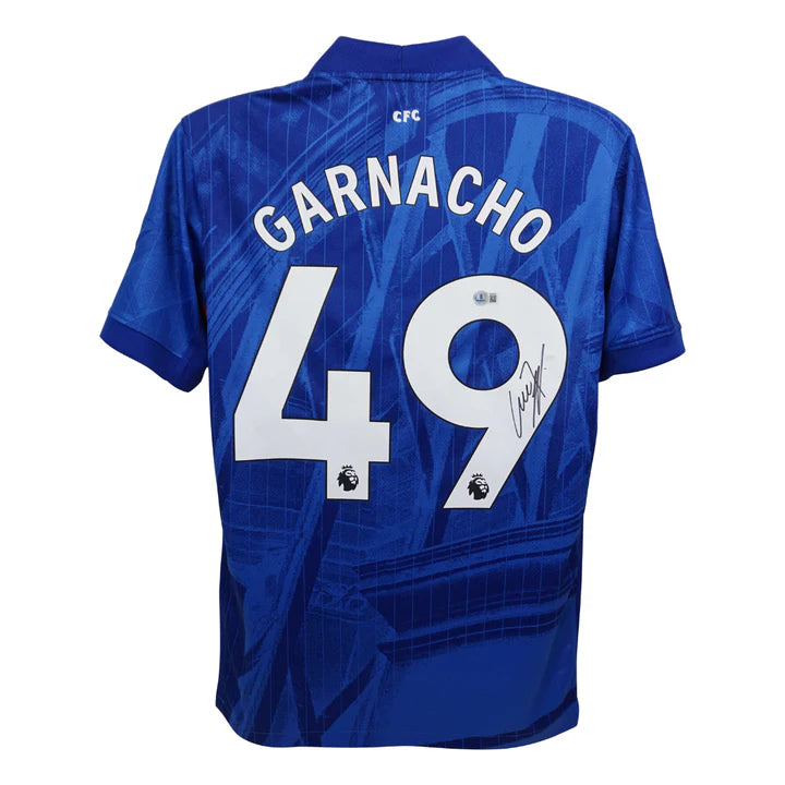 Framed Alejandro Garnacho Signed Chelsea FC Home Soccer Jersey #49 with Beckett COA