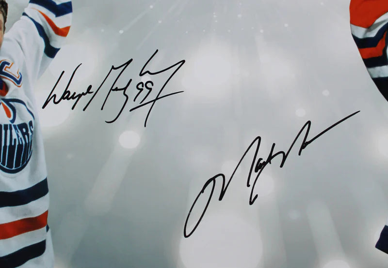 Oilers Wayne Gretzky & Mark Messier Signed Framed 20x24 Photo UDA & BAS