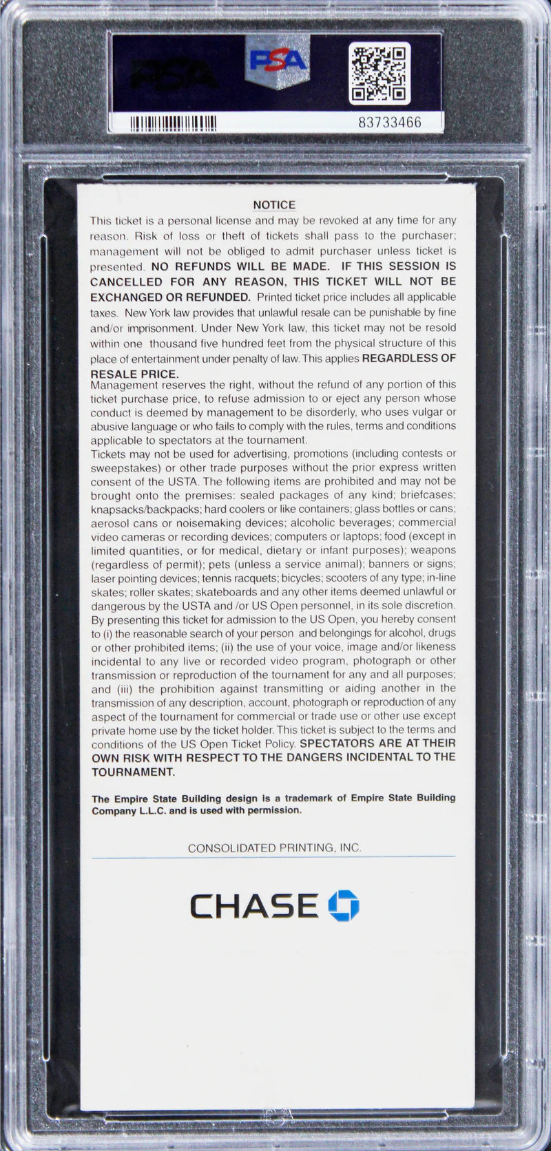 Rafael Nadal Signed 2008 U.S. Open First Round Full Ticket Stub PSA/DNA