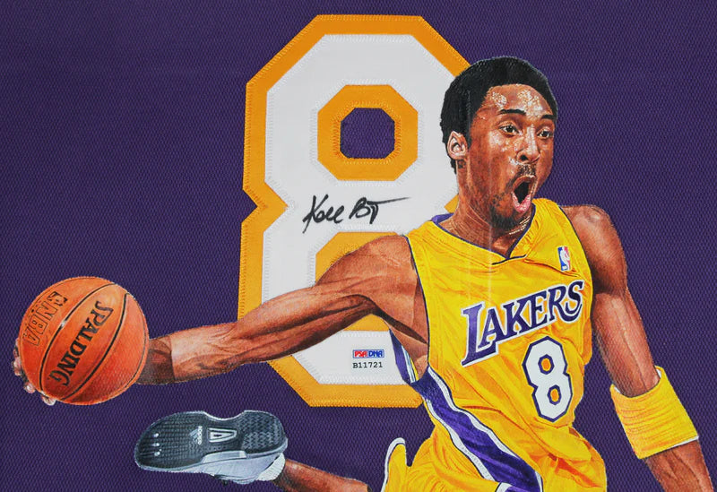 Lakers Kobe Bryant Signed William Zavala Hand Painted M&N Framed Jersey PSA