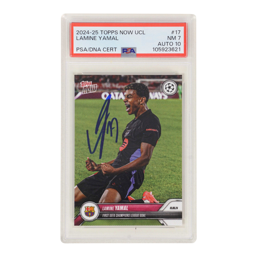 Lamine Yamal Signed 2024 Topps Now First UCL Goal Inscribed "19" – PSA 7 Auto 10