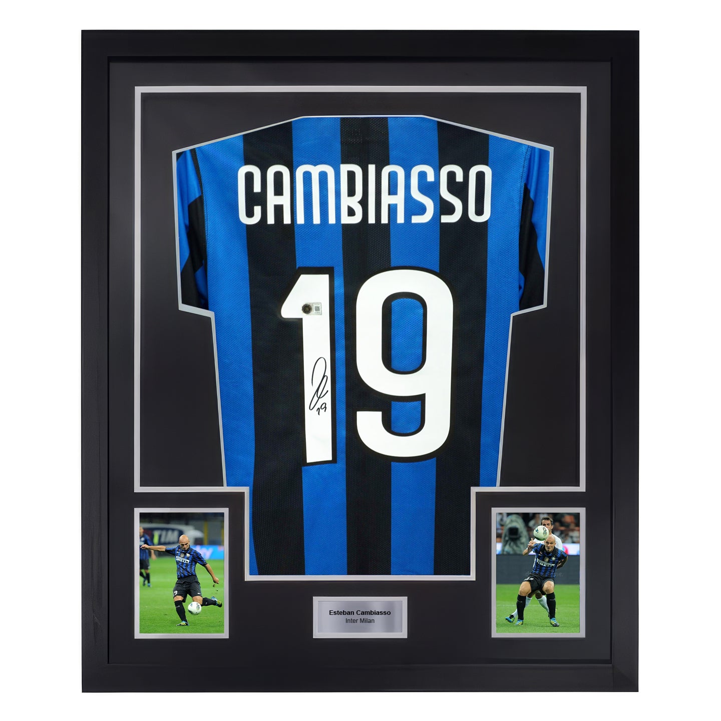 Framed Esteban Cambiasso Signed Inter Milan Soccer Jersey #19 with Beckett COA