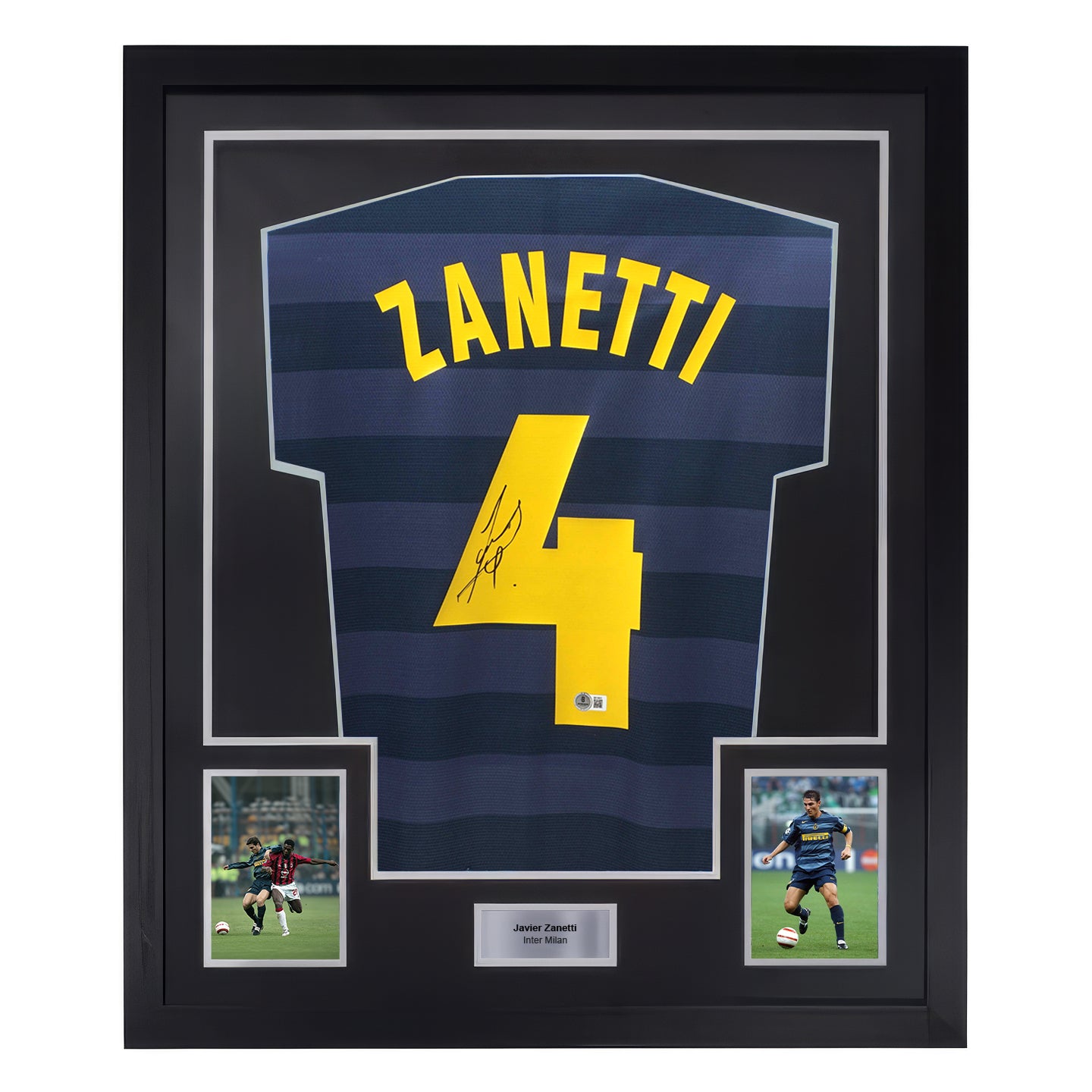 Framed Javier Zanetti Signed Inter Milan Soccer Jersey #4 with Beckett COA