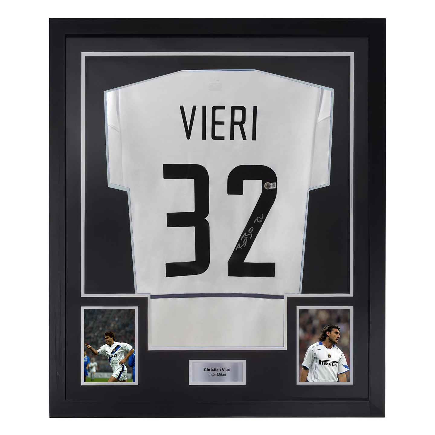 Framed Christian Vieri Signed Inter Milan Away Soccer Jersey #32 with Beckett COA