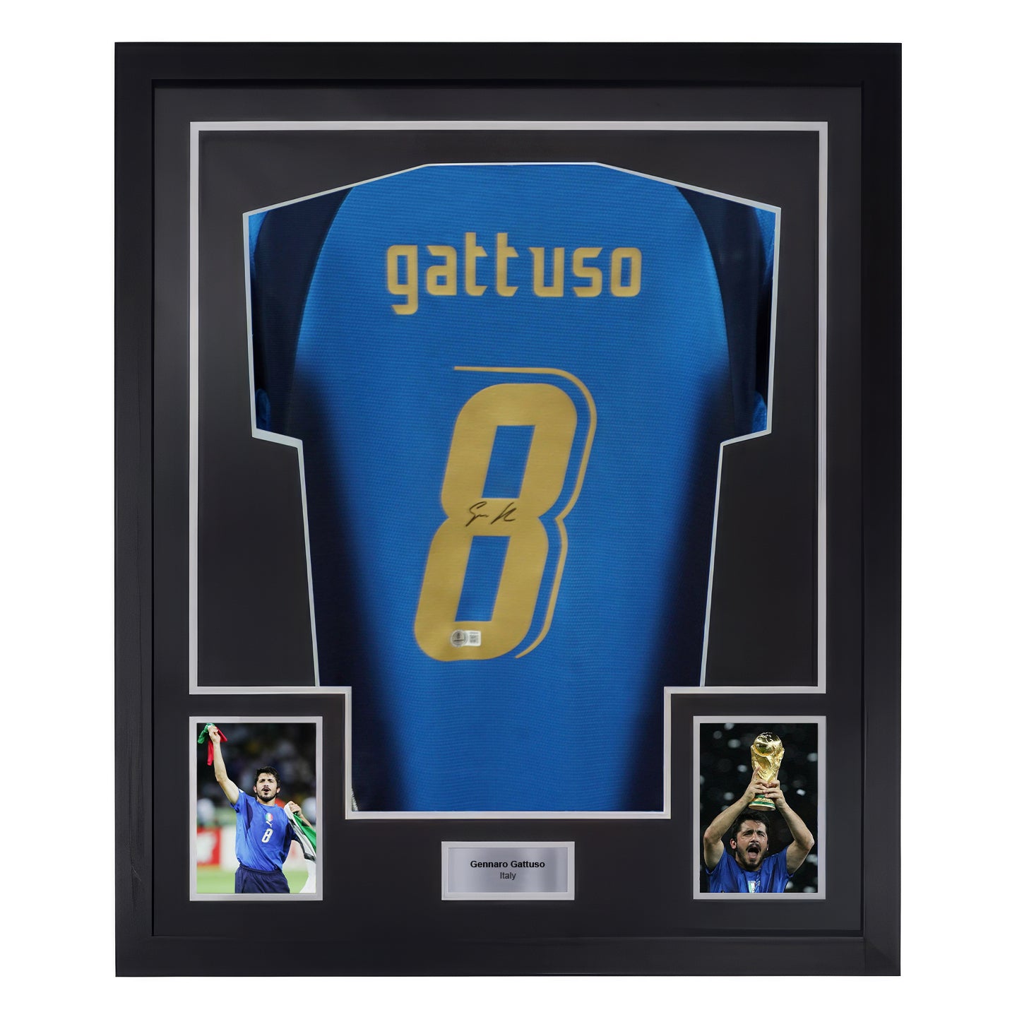 Framed Gennaro Gattuso Signed Italy Home Jersey #8 with Beckett COA