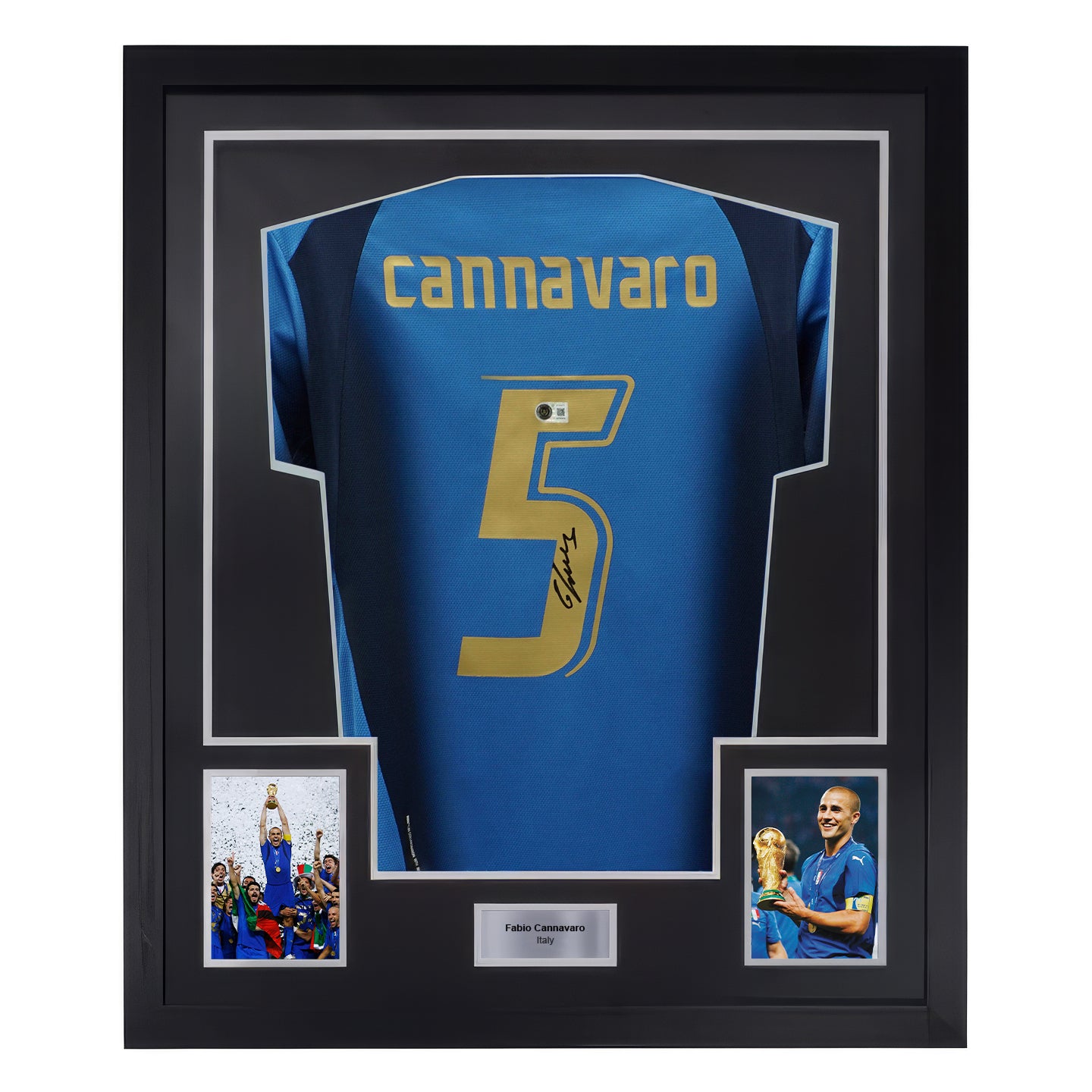 Framed Fabio Cannavaro Signed Italy FC Home Soccer Jersey #5 with Beckett COA