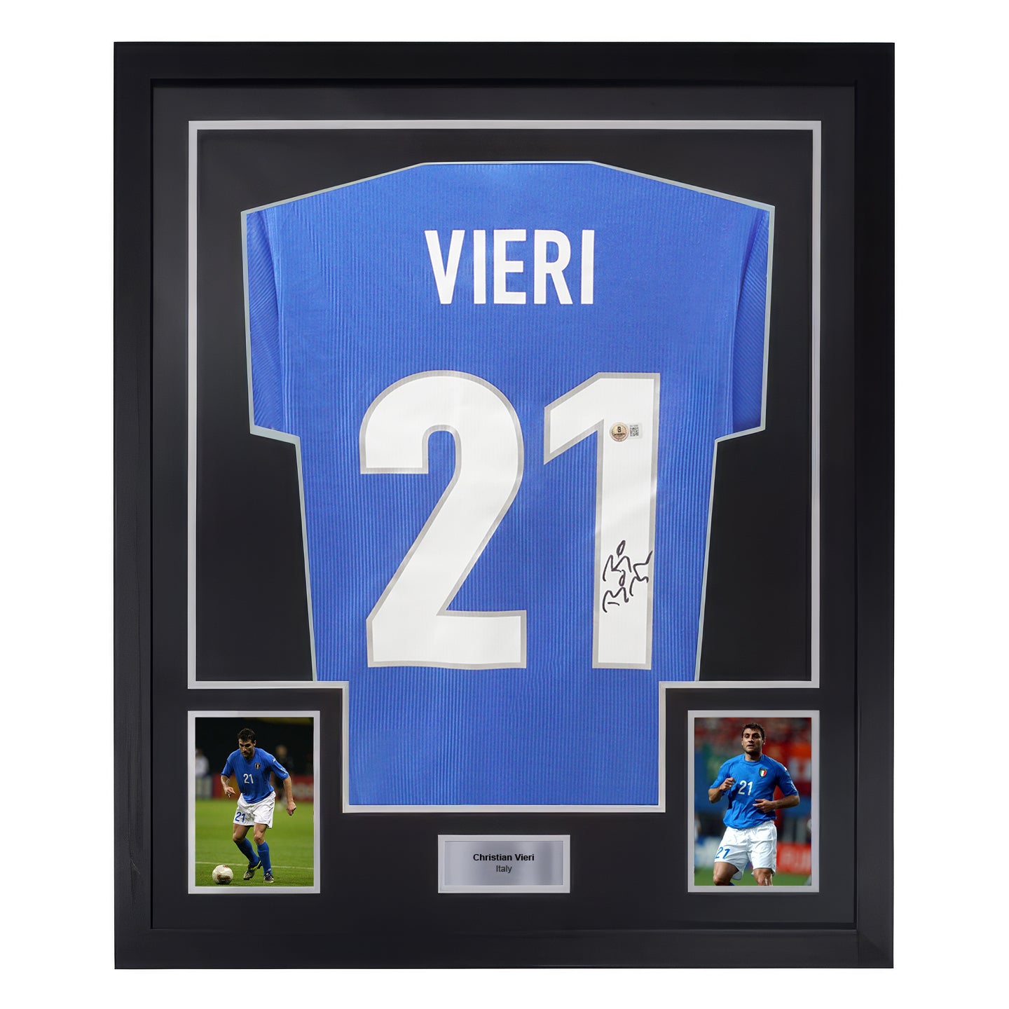 Framed Christian Vieri Signed Italy FC Home Soccer Jersey #21 with Beckett COA