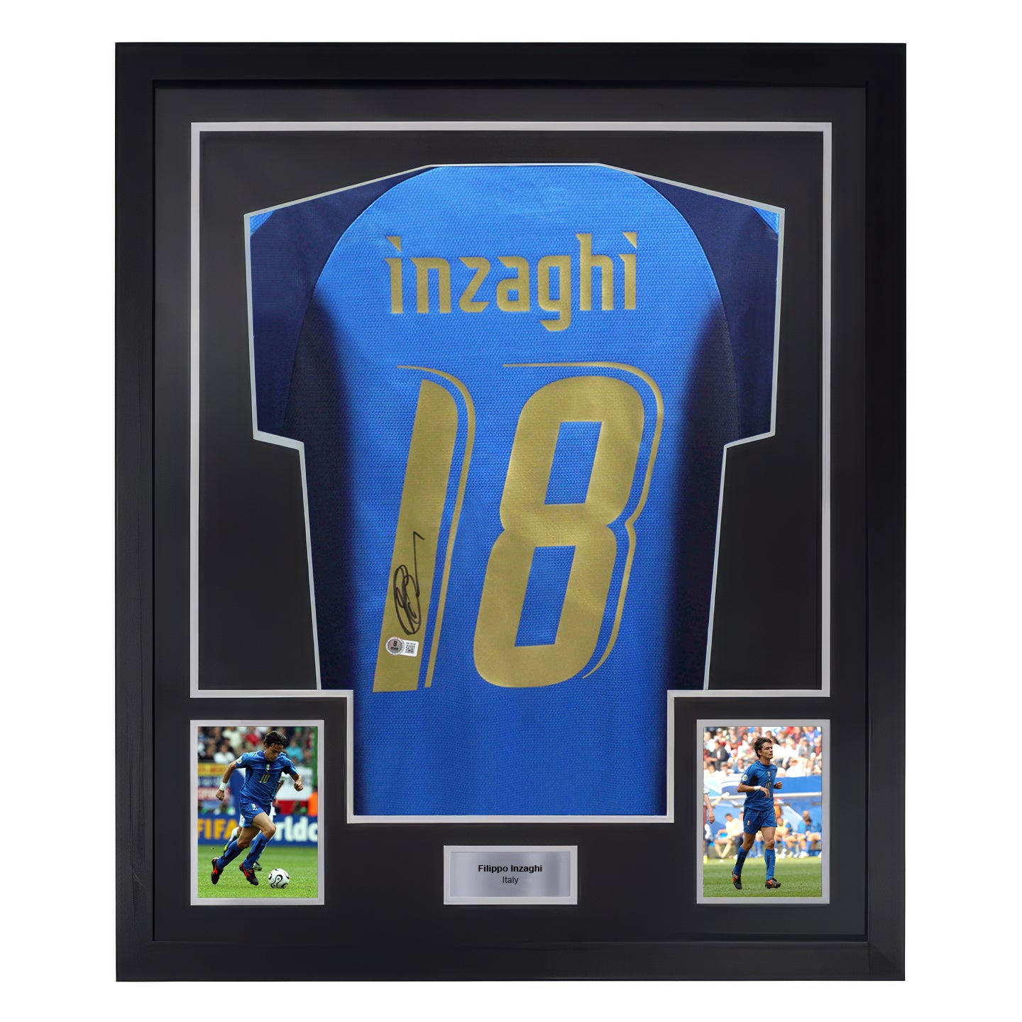 Framed Filippo Inzaghi Signed Italy FC Home Soccer Jersey #18 with Beckett Witness