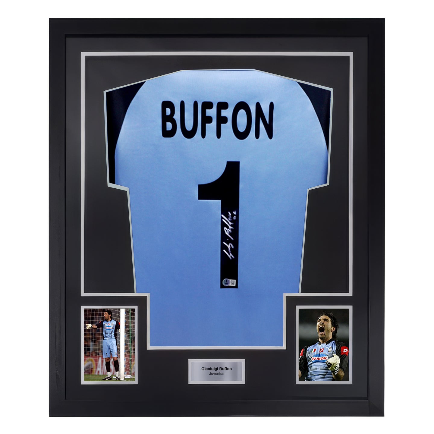 Framed Gianluigi Buffon Signed Juventus Soccer Jersey #1 with Beckett COA
