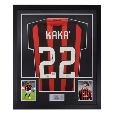 Framed Ricardo Kaka Signed AC Milan Home Soccer Jersey #22 with Beckett Witness