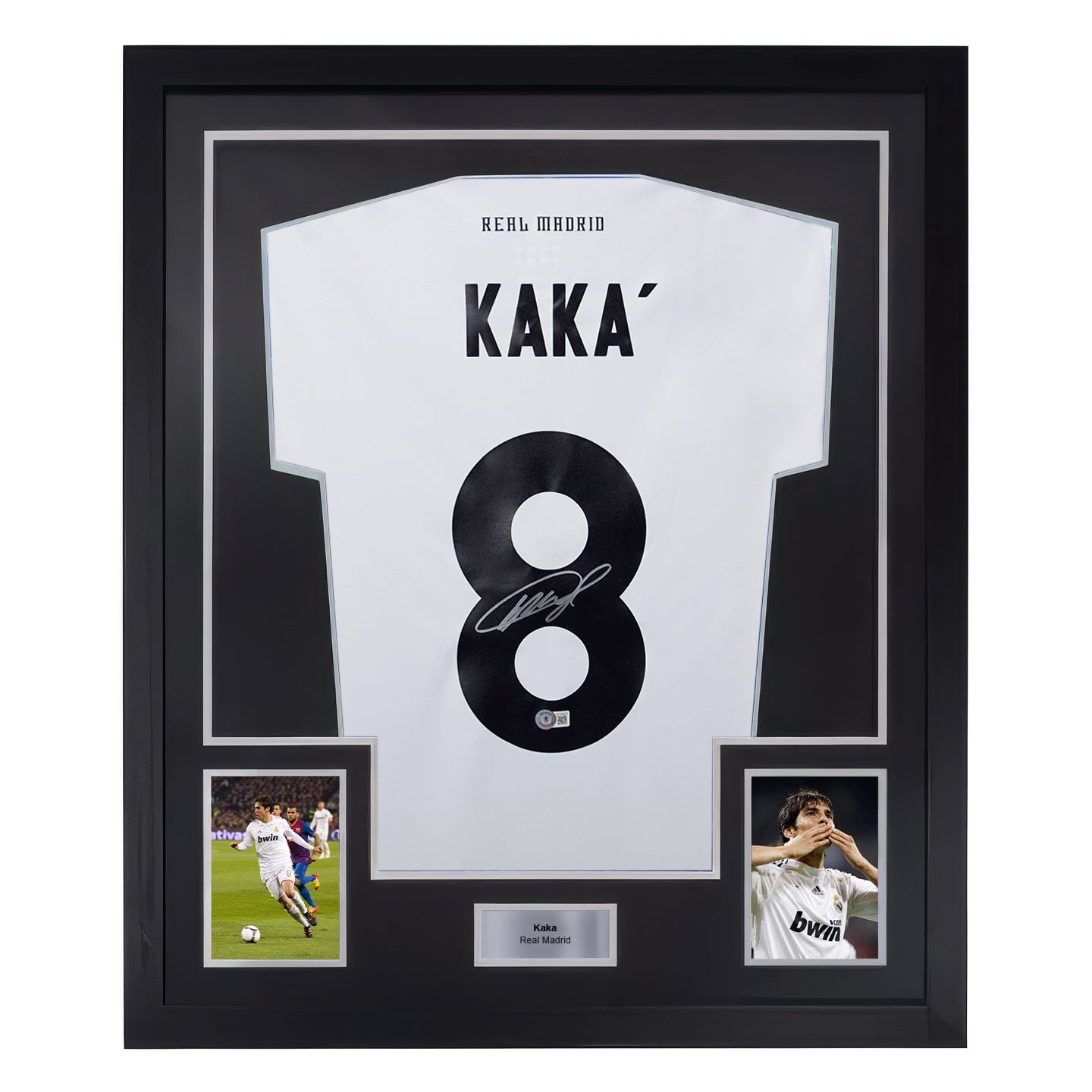 Framed Kaka Signed Real Madrid Home Soccer Jersey #8 with Beckett COA