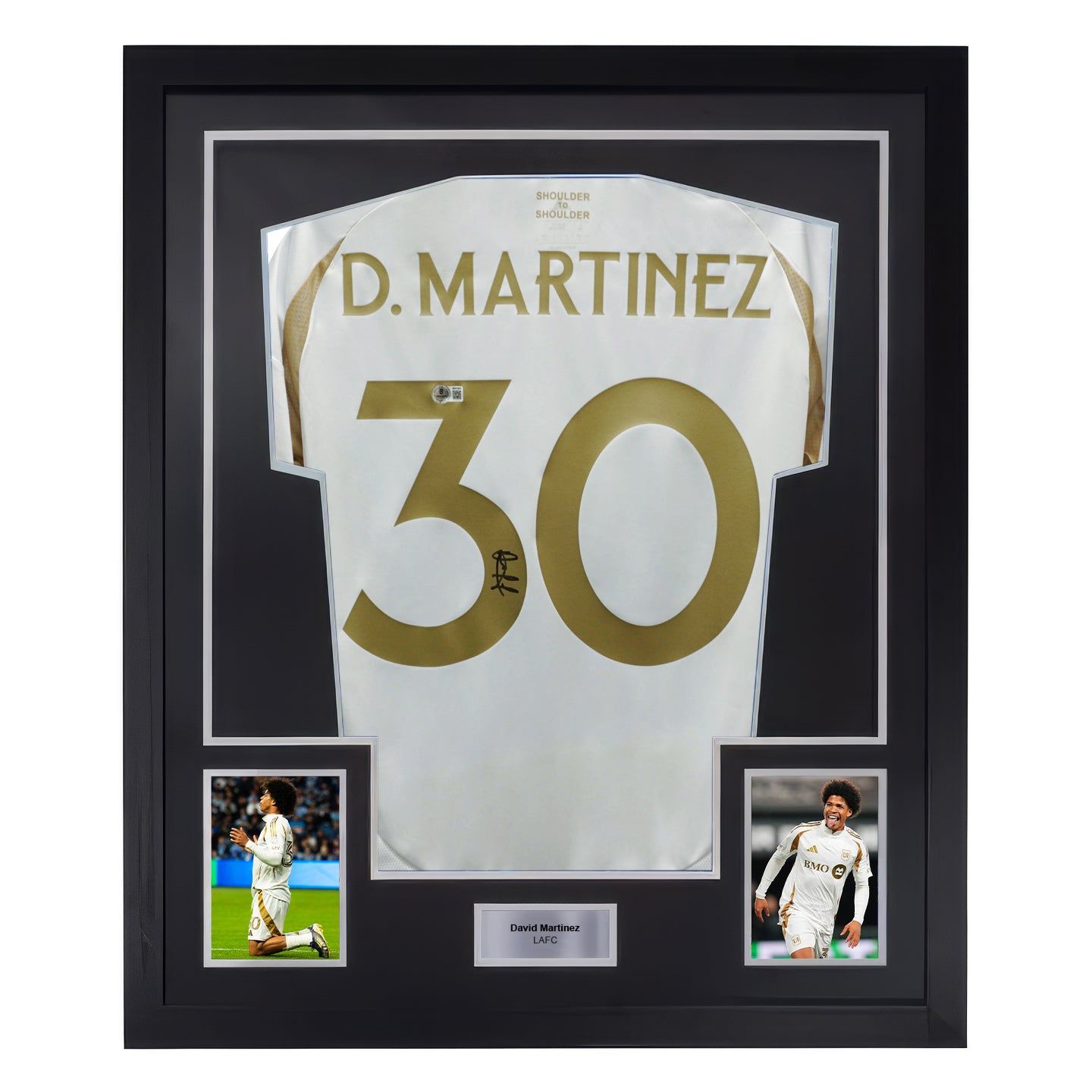 Framed David Martinez Signed LAFC Away Soccer Jersey #30 with Beckett COA