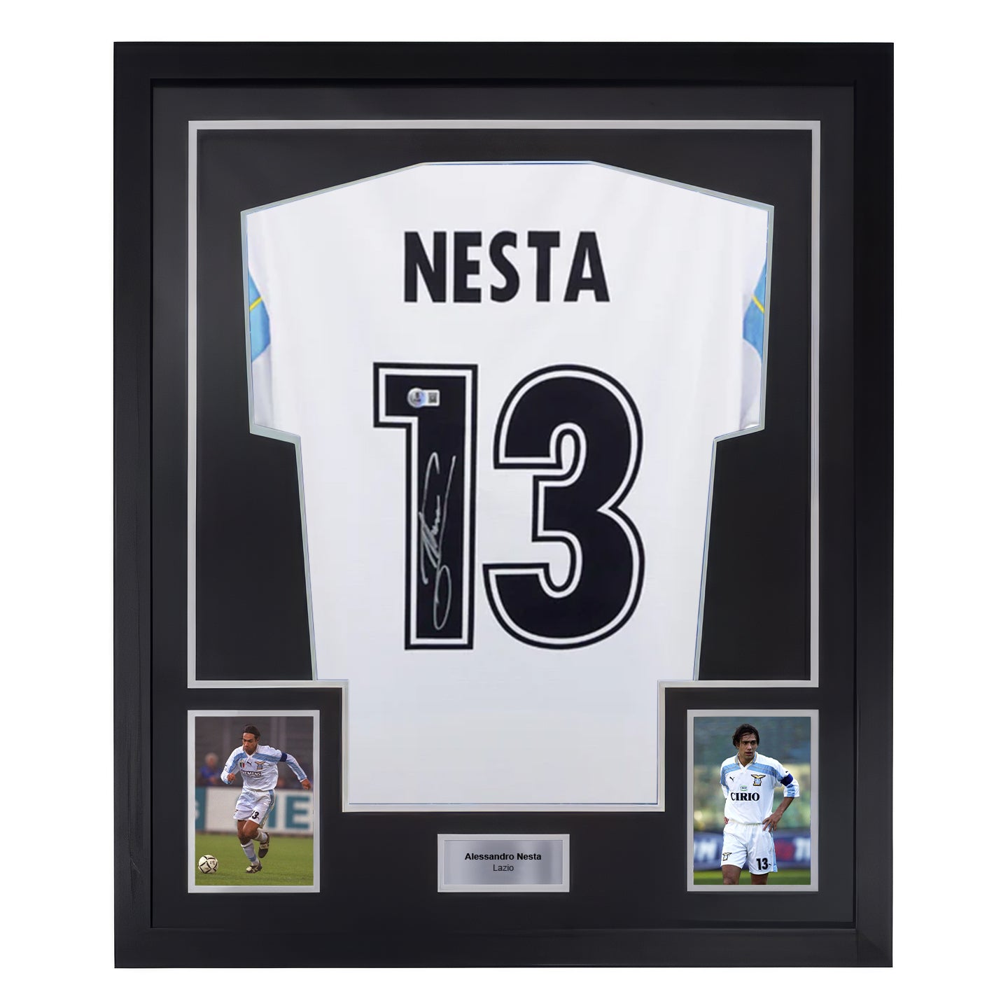 Framed Alessandro Nesta Signed Lazio Away Soccer Jersey #13 with Beckett Witness