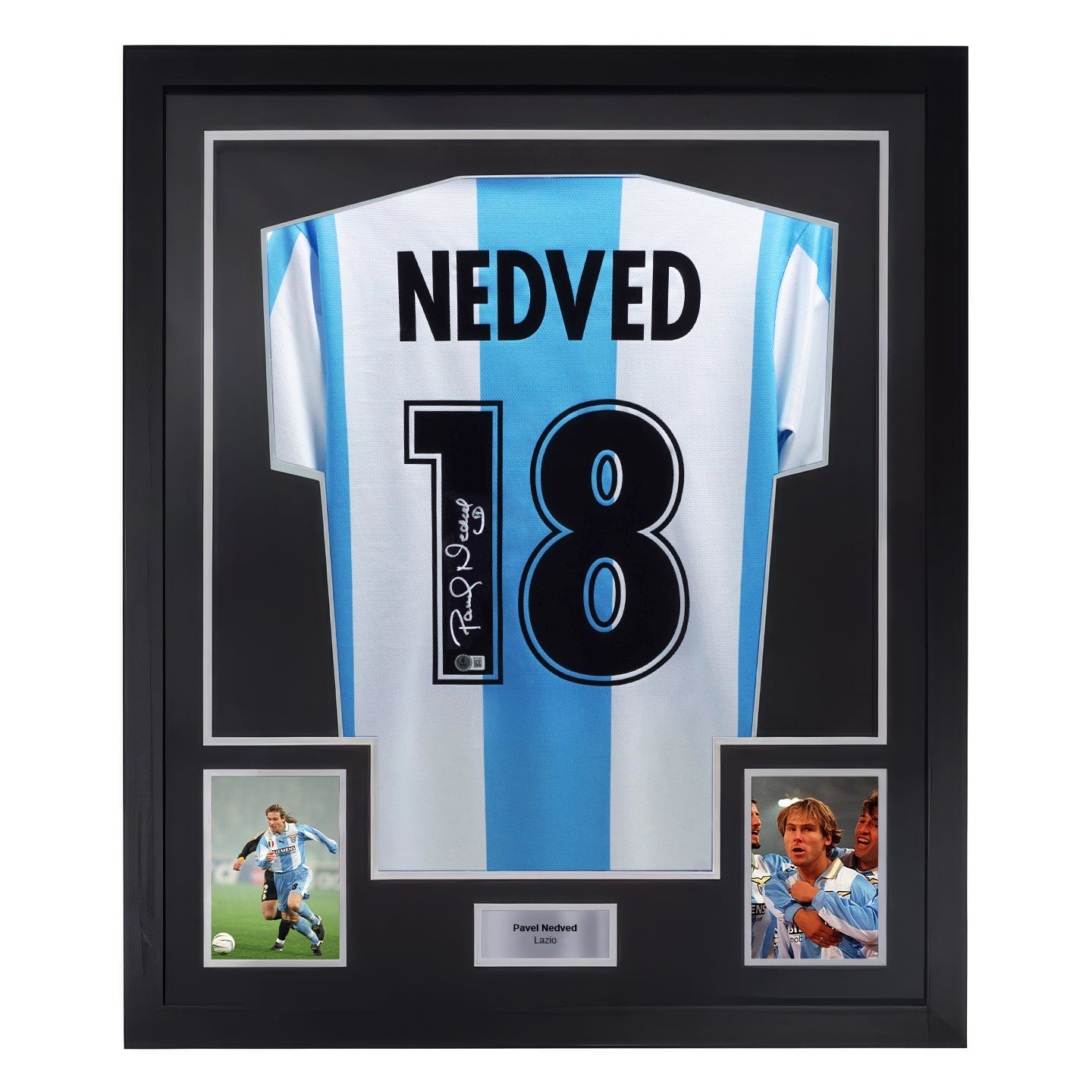 Framed Pavel Nedved Signed S.S. Lazio Home Soccer Jersey #18 with Beckett Witness