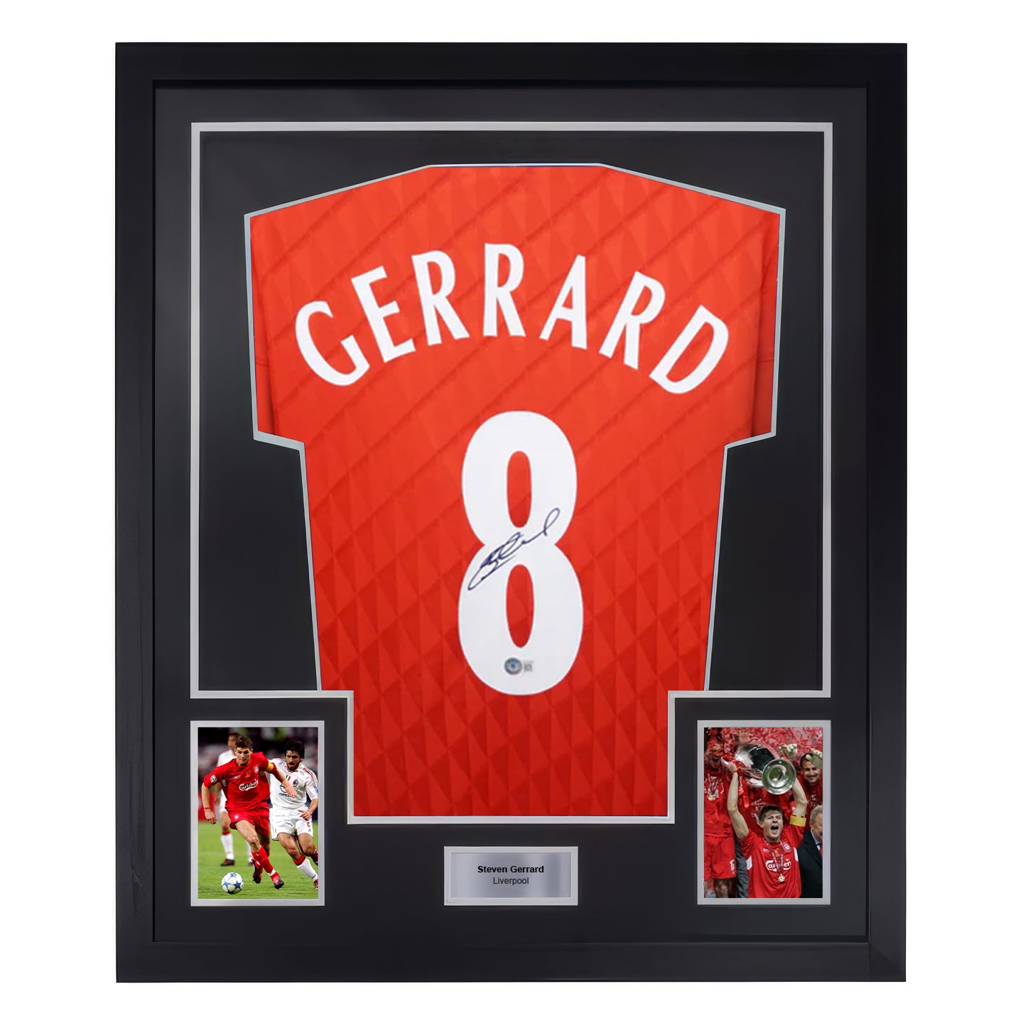 Framed Steven Gerrard Signed Liverpool Home Soccer Jersey #8 with Beckett COA
