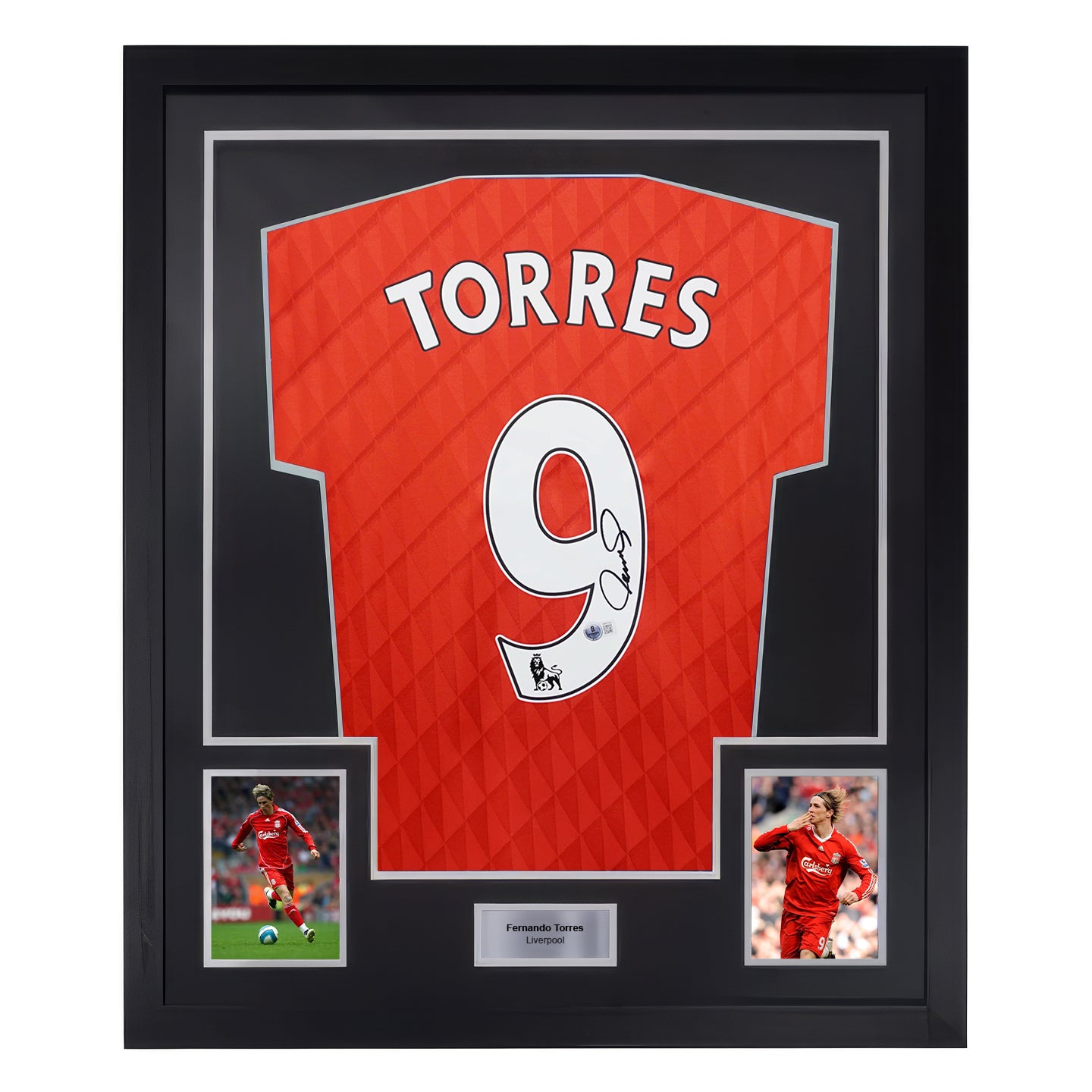 Framed Fernando Torres Signed Liverpool FC Home Soccer Jersey #9 with Beckett COA