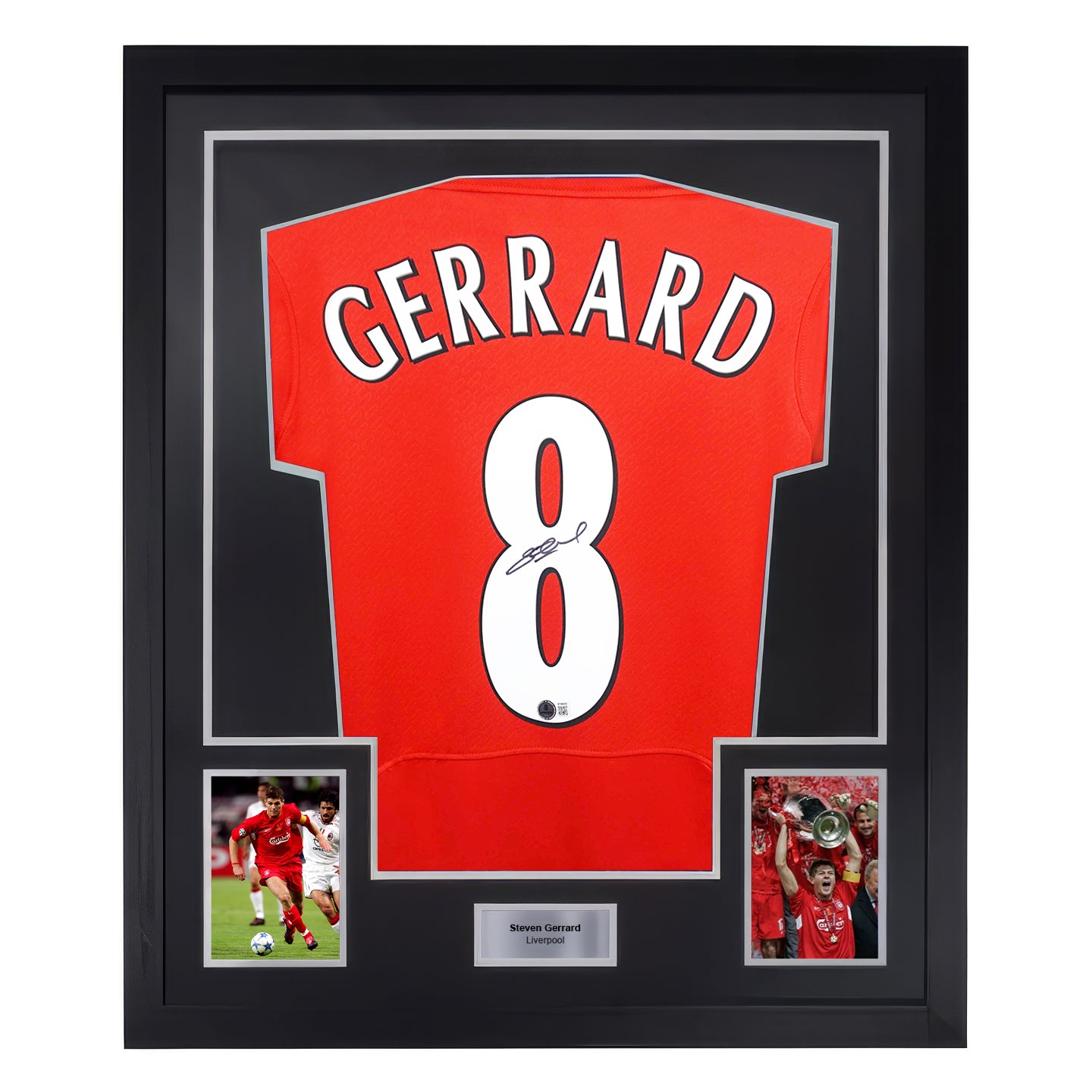 Framed Steven Gerrard Signed Liverpool FC Home Soccer Jersey #8 with Beckett COA